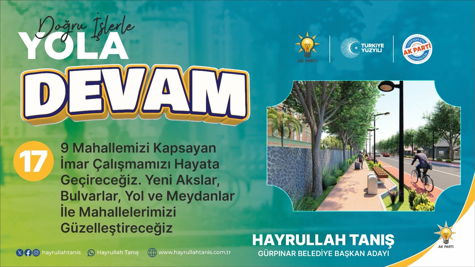 9 MAHALLEMİZİ KAPSAYAN İMAR ÇALIŞMAMIZI HAYATA GEÇİRECEĞİZ. YENİ AKSLAR, BULVARLAR, YOL VE MEYDANLAR İLE MAHALLELERİMİZİ GÜZELLEŞTİRECEĞİZ